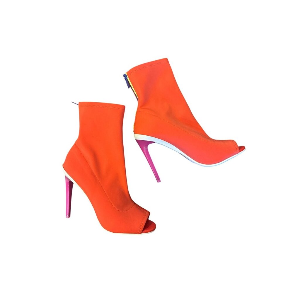 Aldo Orange Stretch Peep-Toe Stiletto Booties with Pink Heels